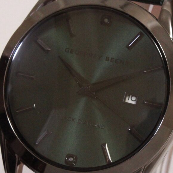 Geoffrey Beene Men's Dress Watch Diamond At 12 Emerald Green Leather 42mm - Picture 14 of 14